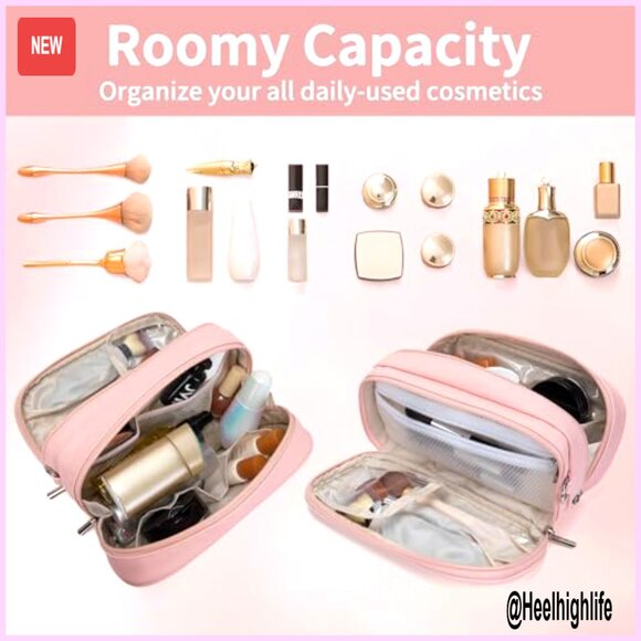 Large Waterproof Makeup Bag with Brush Holder, Travel Toiletry Organizer - Picture 2 of 6